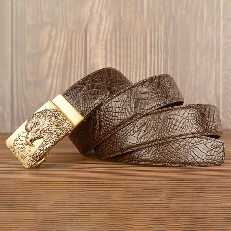 Men's Carved Eagle Crocodile Pattern Leather Belt - Image 14
