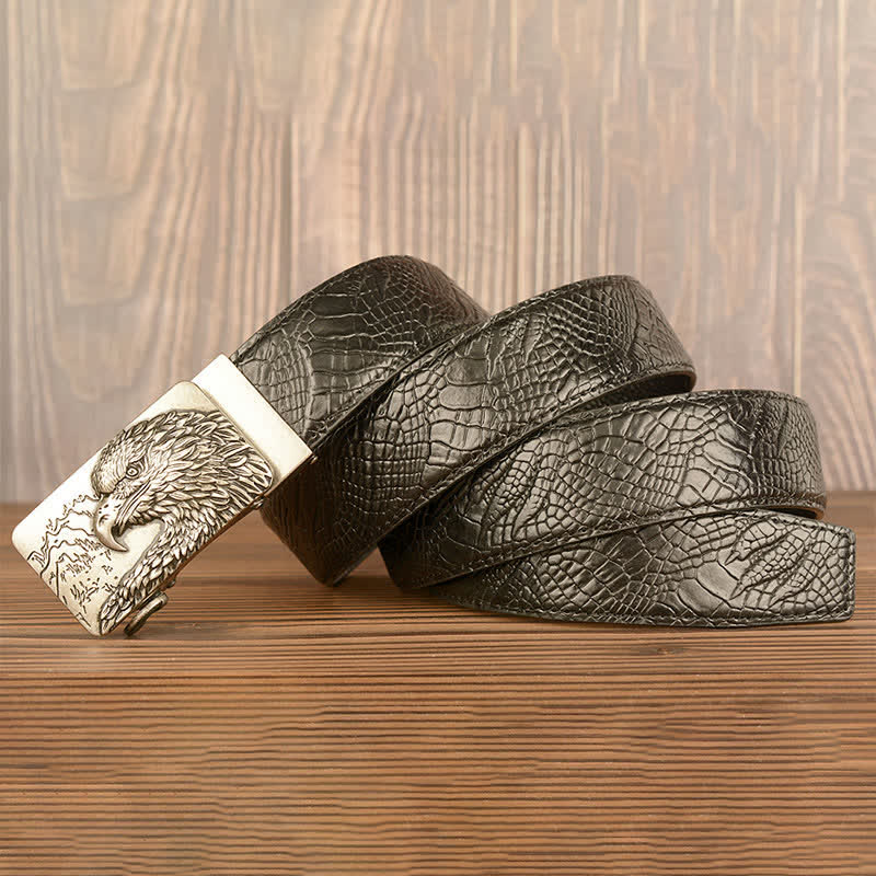 Men's Carved Eagle Crocodile Pattern Leather Belt - Image 16