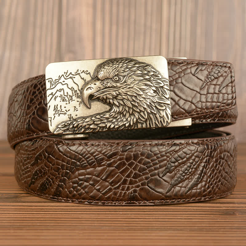Men's Carved Eagle Crocodile Pattern Leather Belt - Image 17