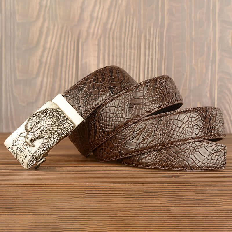 Men's Carved Eagle Crocodile Pattern Leather Belt - Image 18