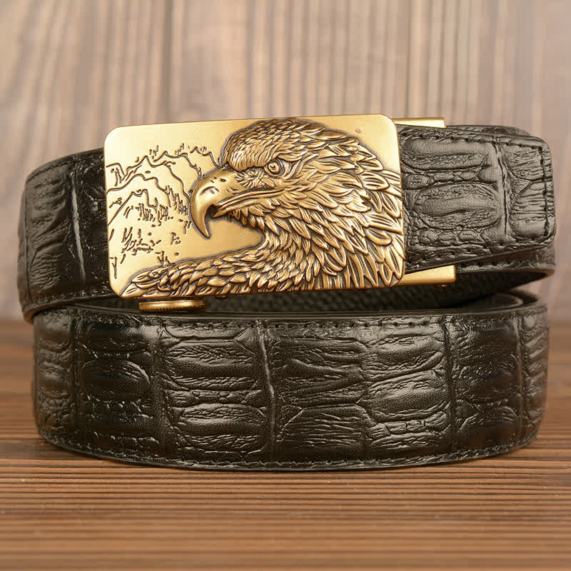 Men's Carved Eagle Crocodile Pattern Leather Belt - Image 19