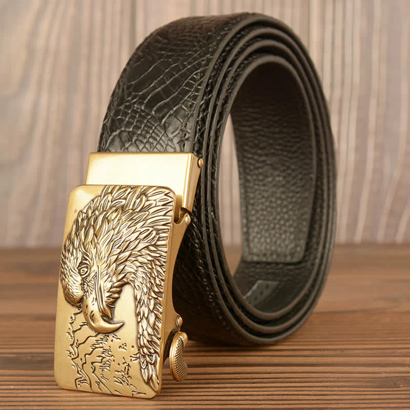 Men's Carved Eagle Crocodile Pattern Leather Belt - Image 2