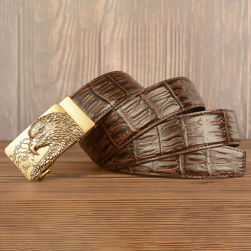 Men's Carved Eagle Crocodile Pattern Leather Belt - Image 22