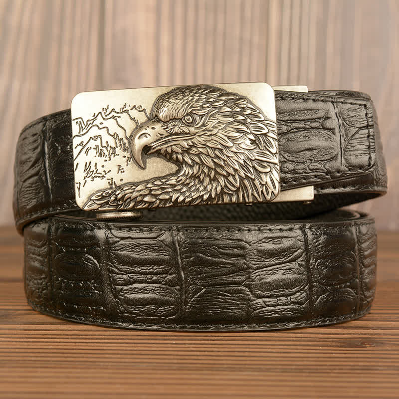Men's Carved Eagle Crocodile Pattern Leather Belt - Image 23