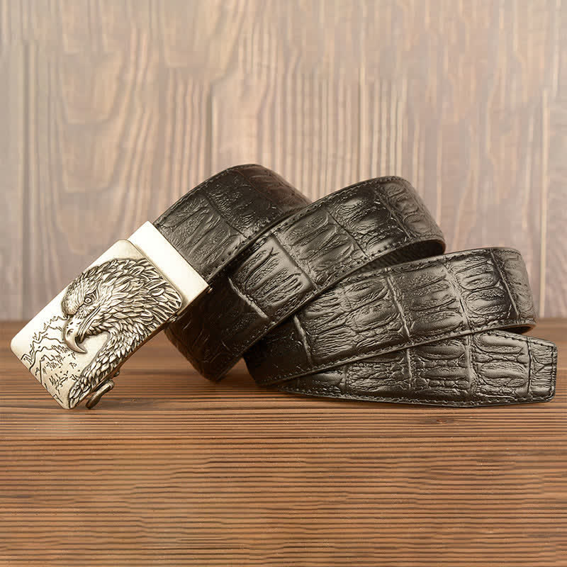Men's Carved Eagle Crocodile Pattern Leather Belt - Image 24