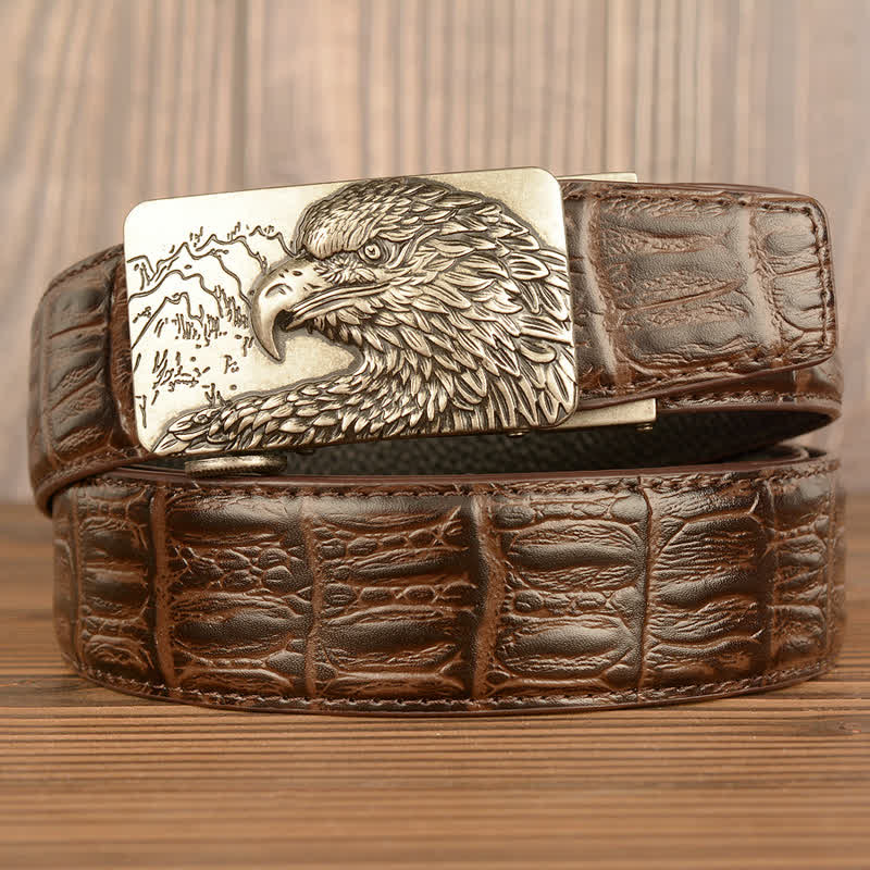 Men's Carved Eagle Crocodile Pattern Leather Belt - Image 25