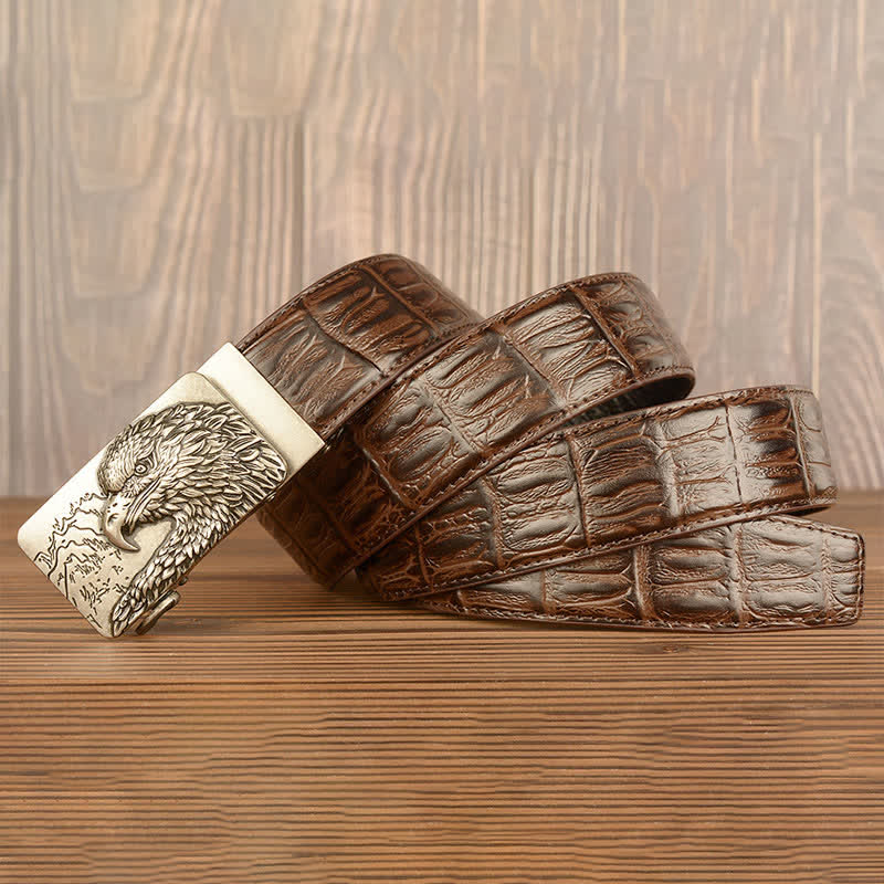 Men's Carved Eagle Crocodile Pattern Leather Belt - Image 26