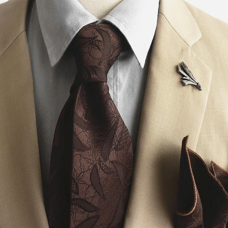 Men's Casual Floral Jacquard Leaves Pattern Necktie - Image 10