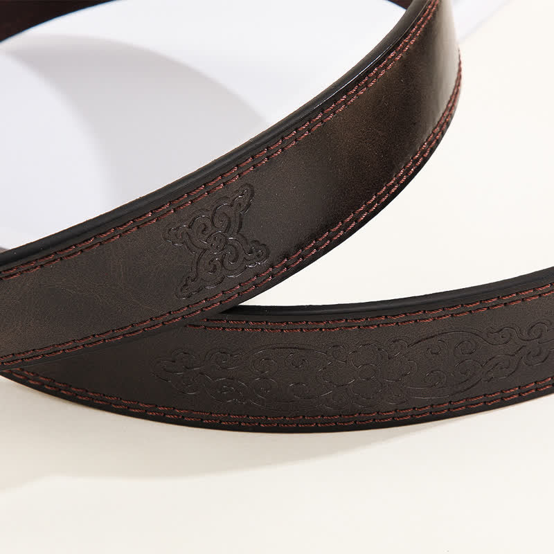 Men's Casual Golden Bull Head Floral Buckle Leather Belt - Image 5