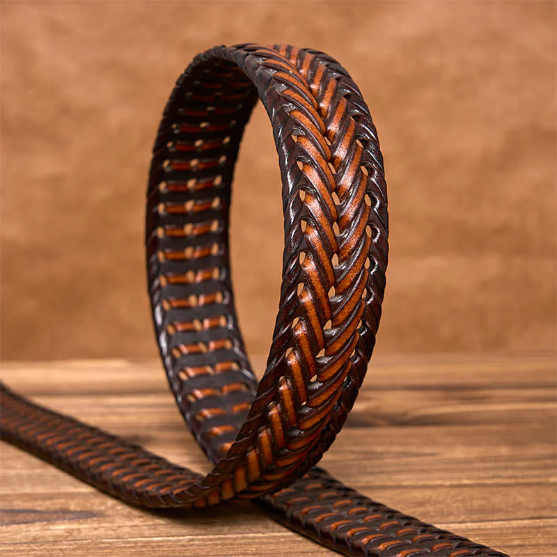 Men's Casual Handwoven Braided Leather Belt - Image 25
