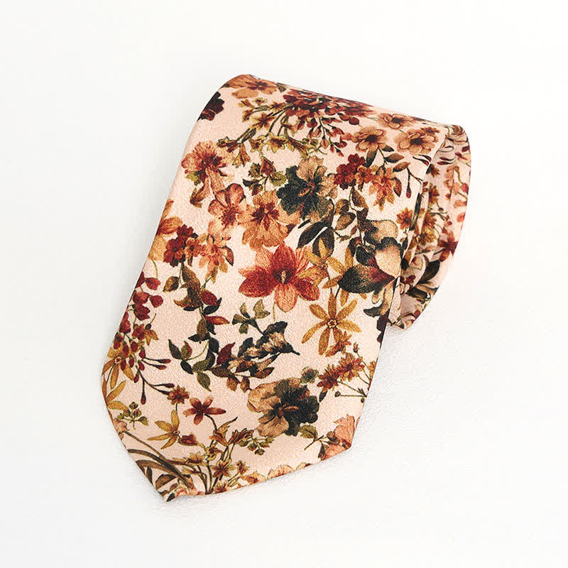 Men's Casual Orange & Ivory Flowers Necktie - Image 2