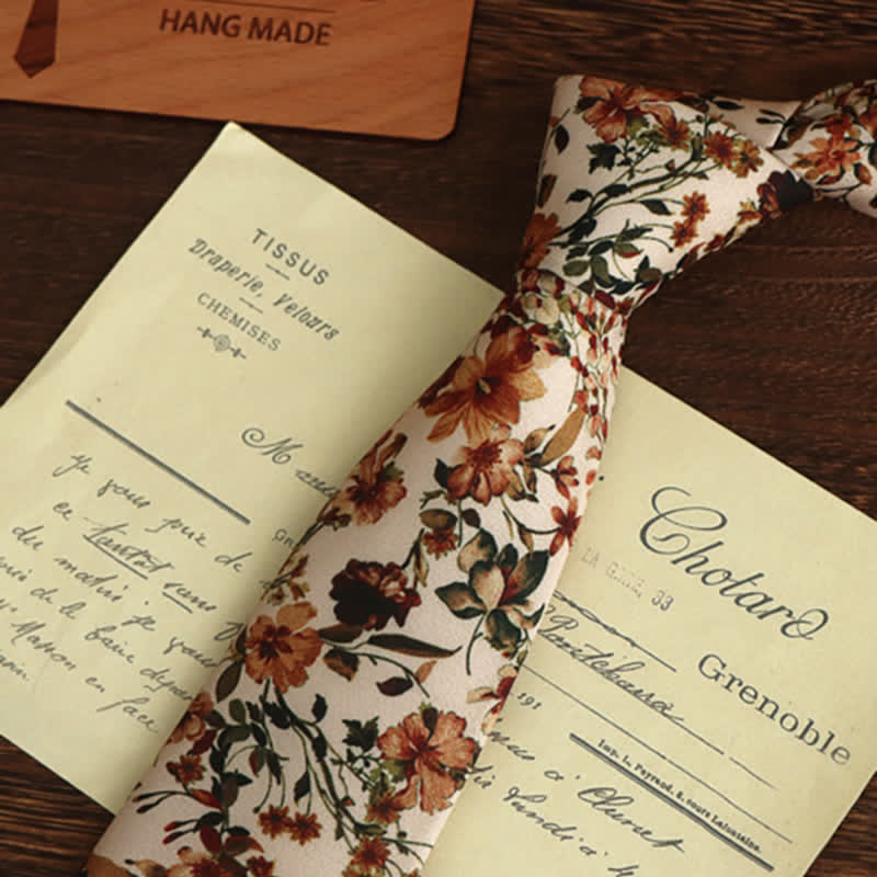 Men's Casual Orange & Ivory Flowers Necktie - Image 3