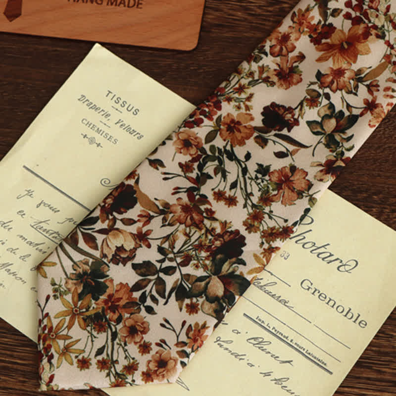 Men's Casual Orange & Ivory Flowers Necktie - Image 4