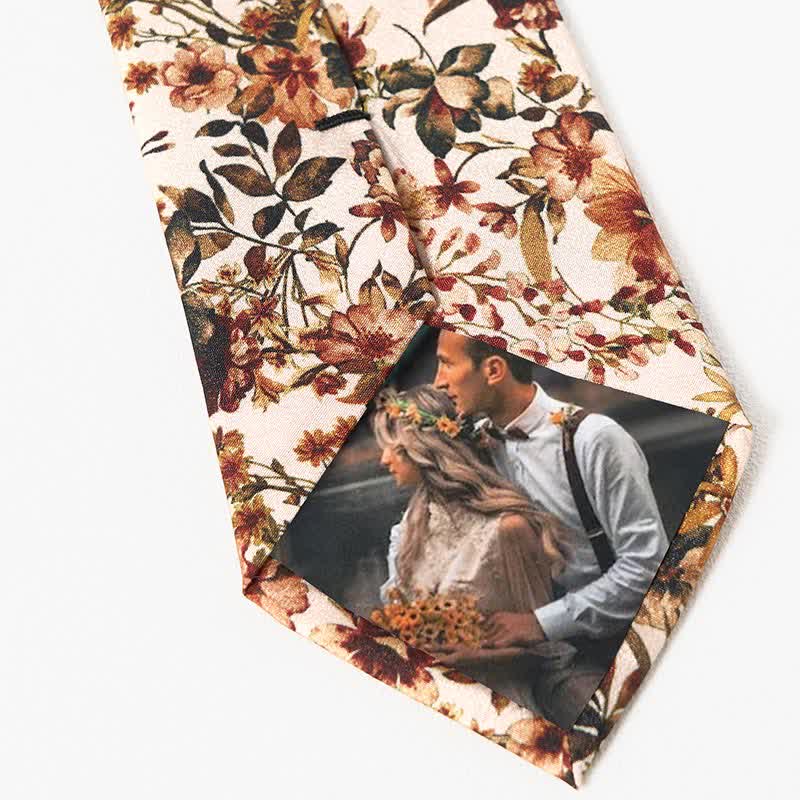 Men's Casual Orange & Ivory Flowers Necktie - Image 6