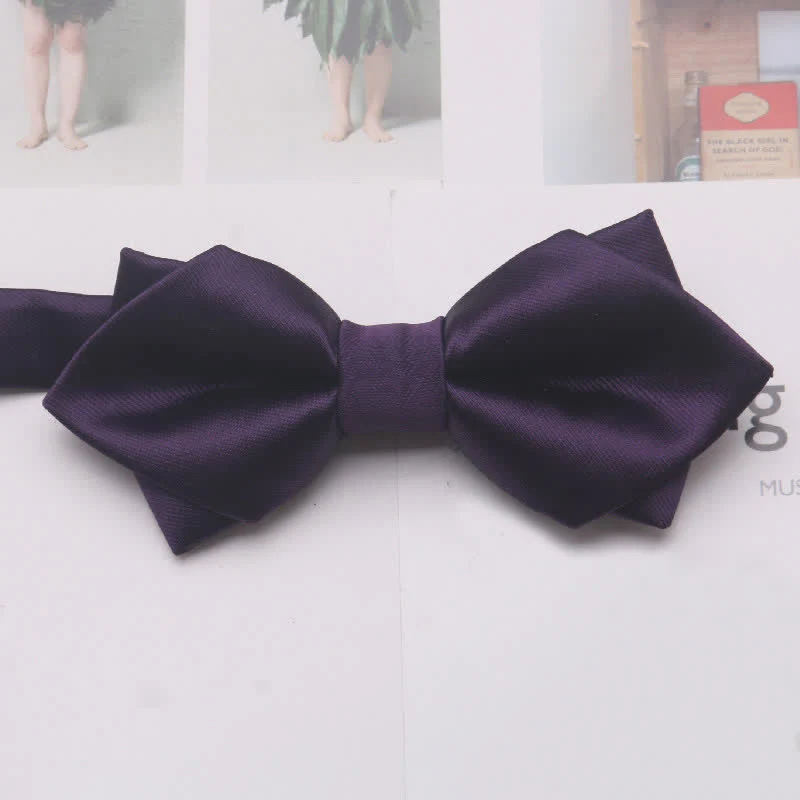 Men's Casual Solid Color Double Layered Pointed Bow Tie - Image 11