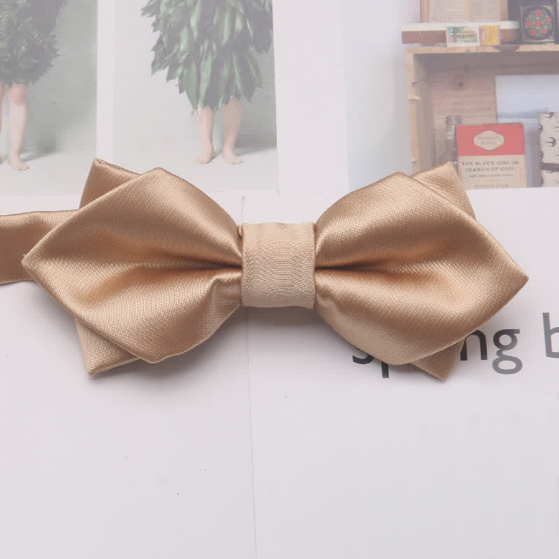 Men's Casual Solid Color Double Layered Pointed Bow Tie - Image 12