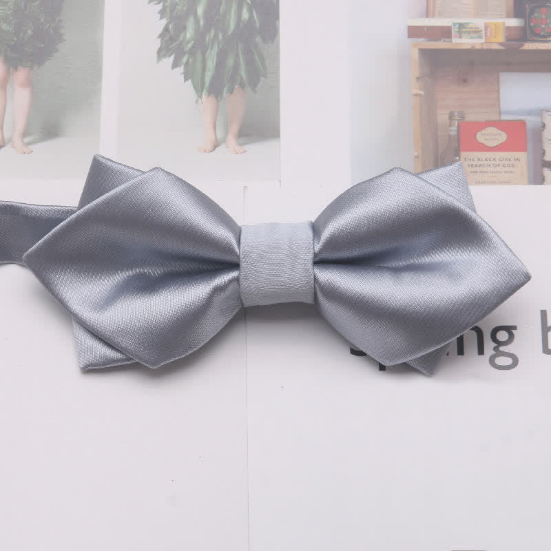 Men's Casual Solid Color Double Layered Pointed Bow Tie - Image 13