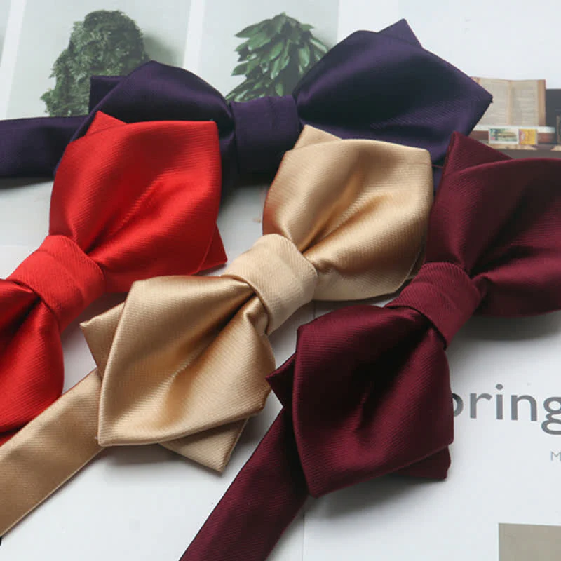 Men's Casual Solid Color Double Layered Pointed Bow Tie - Image 2