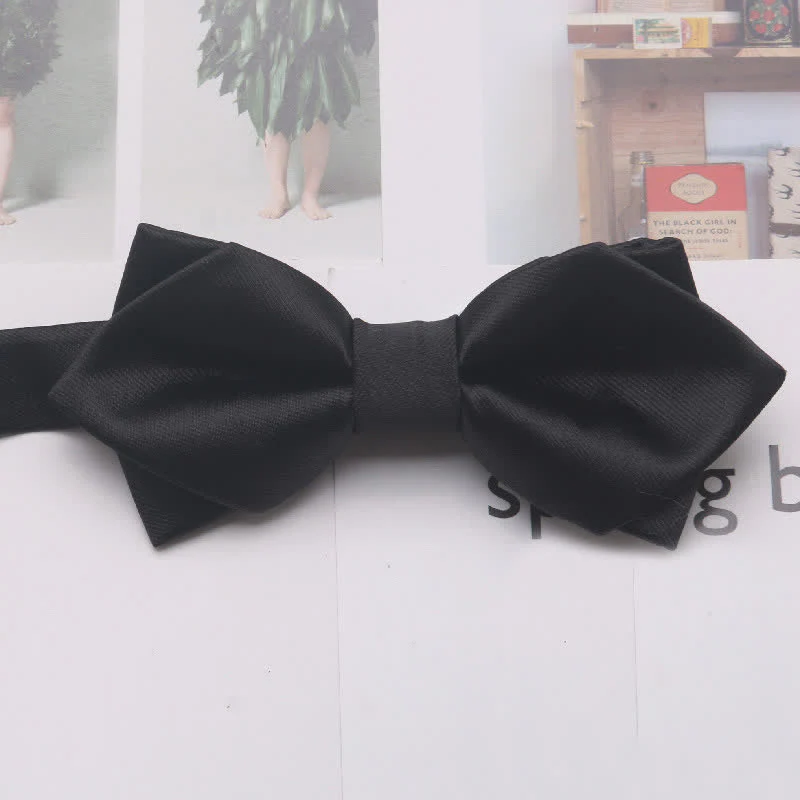 Men's Casual Solid Color Double Layered Pointed Bow Tie - Image 3