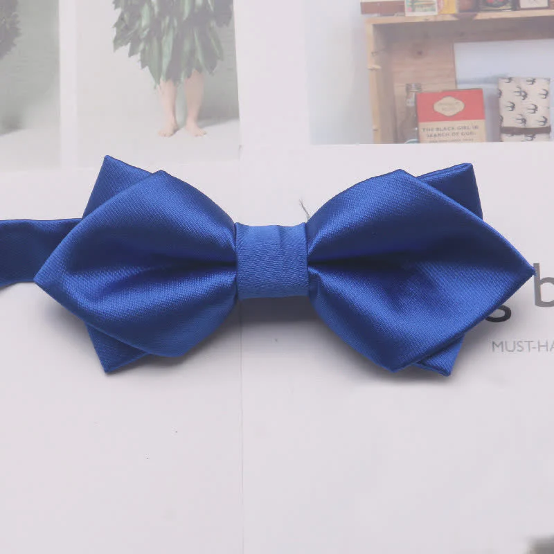 Men's Casual Solid Color Double Layered Pointed Bow Tie - Image 4