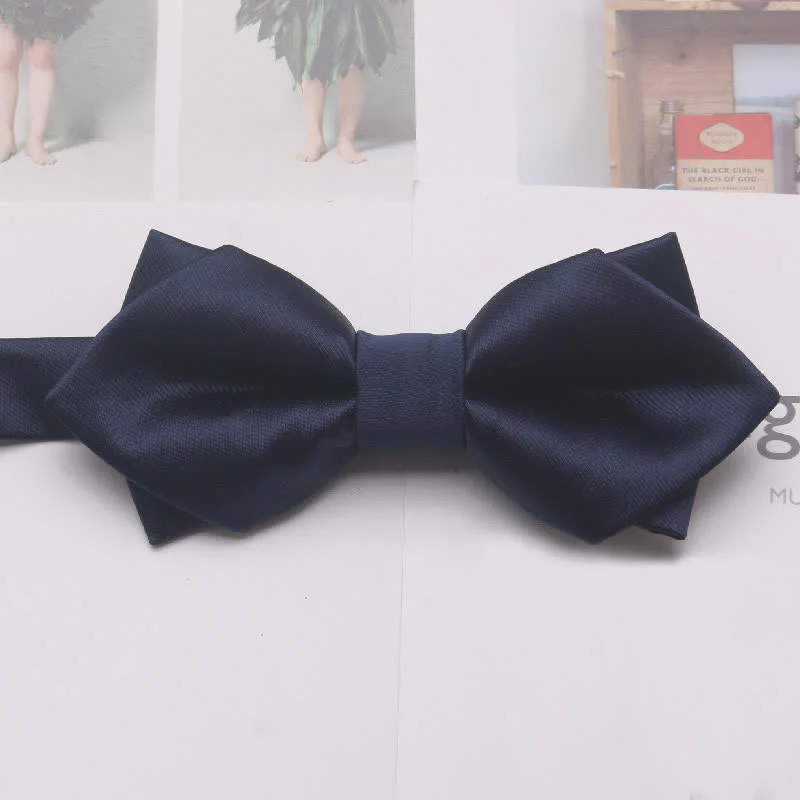 Men's Casual Solid Color Double Layered Pointed Bow Tie - Image 5