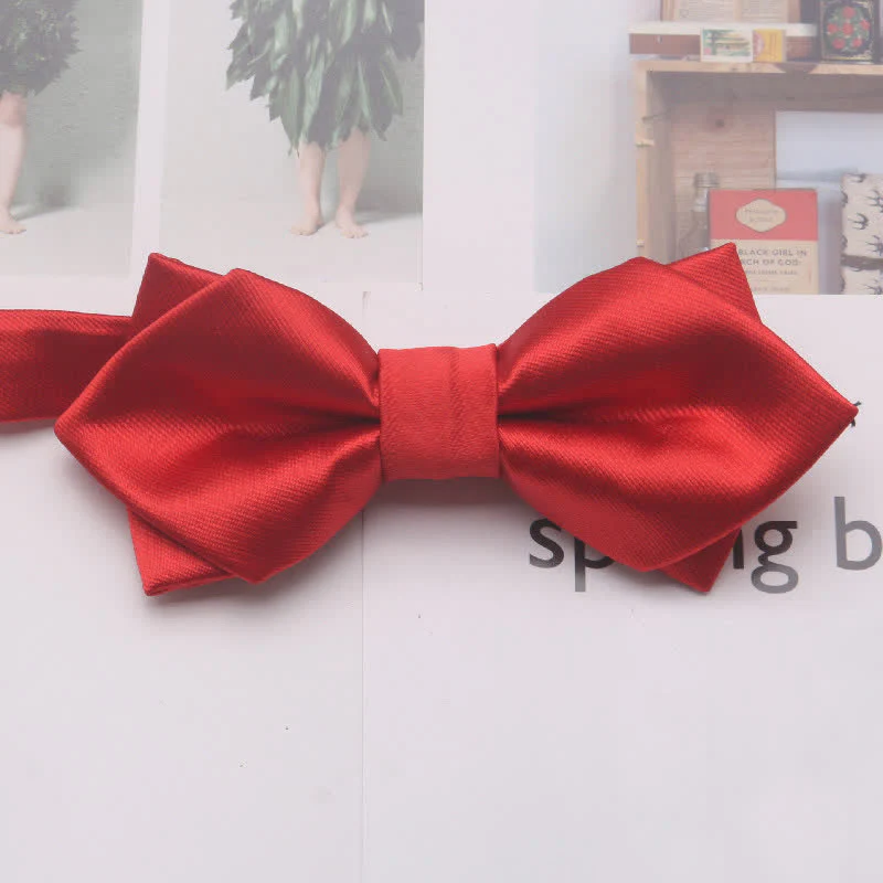 Men's Casual Solid Color Double Layered Pointed Bow Tie - Image 6