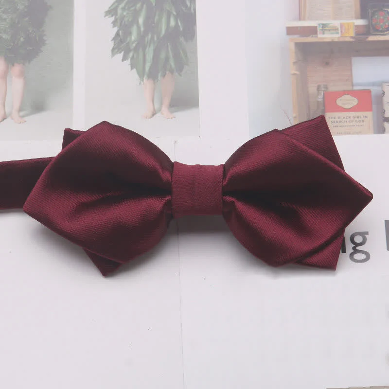 Men's Casual Solid Color Double Layered Pointed Bow Tie - Image 7