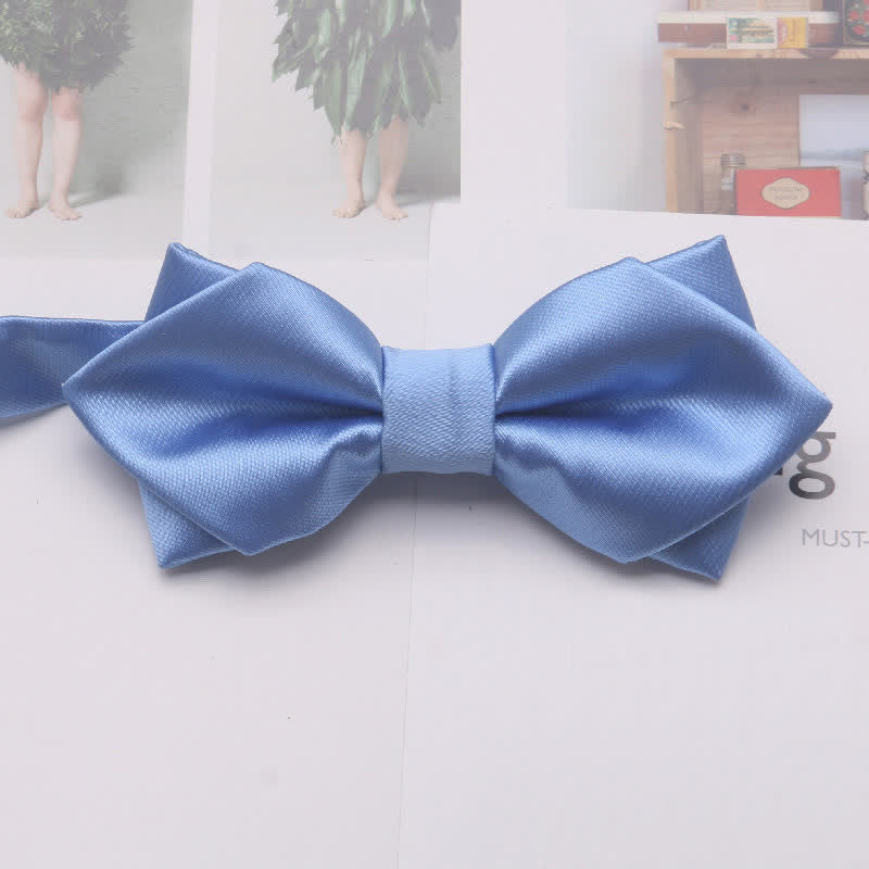 Men's Casual Solid Color Double Layered Pointed Bow Tie - Image 9