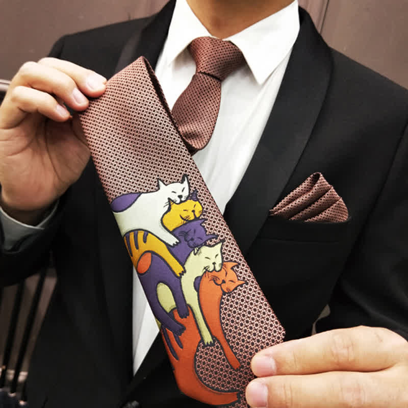 Men's Casual Sweetie Cats Snuggling Necktie - Image 2