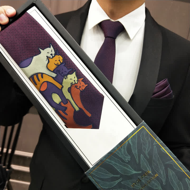 Men's Casual Sweetie Cats Snuggling Necktie - Image 8