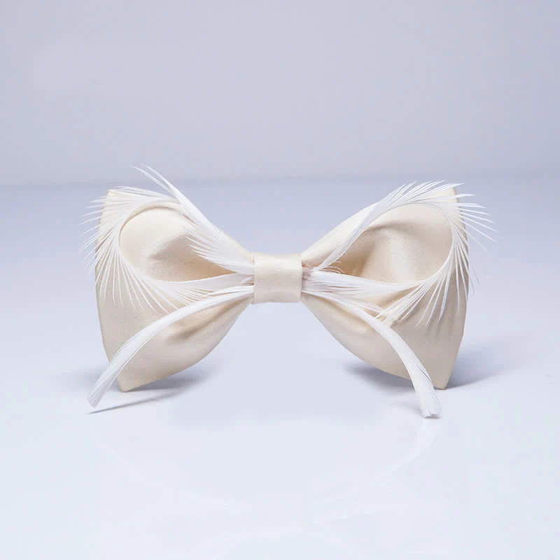 Men's Champagne Feather Bow Knot Bow Tie