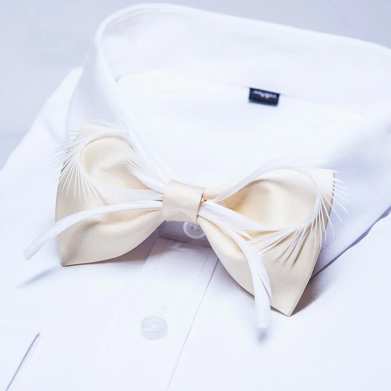 Men's Champagne Feather Bow Knot Bow Tie - Image 2