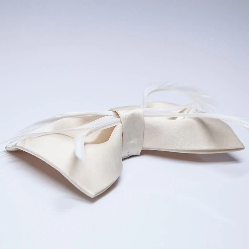Men's Champagne Feather Bow Knot Bow Tie - Image 4
