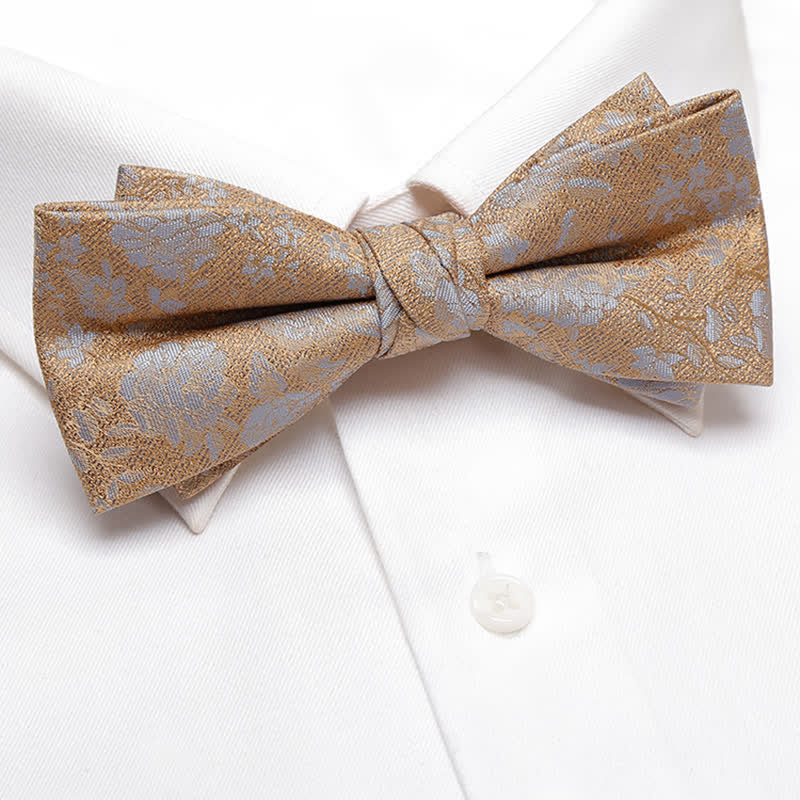 Men's Champagne Flowers Double Layers Bow Tie - Image 2