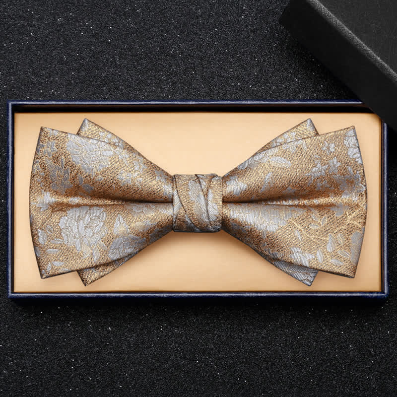 Men's Champagne Flowers Double Layers Bow Tie - Image 3