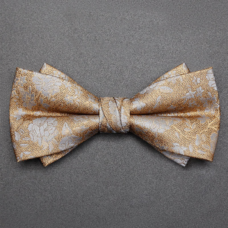 Men's Champagne Flowers Double Layers Bow Tie - Image 4