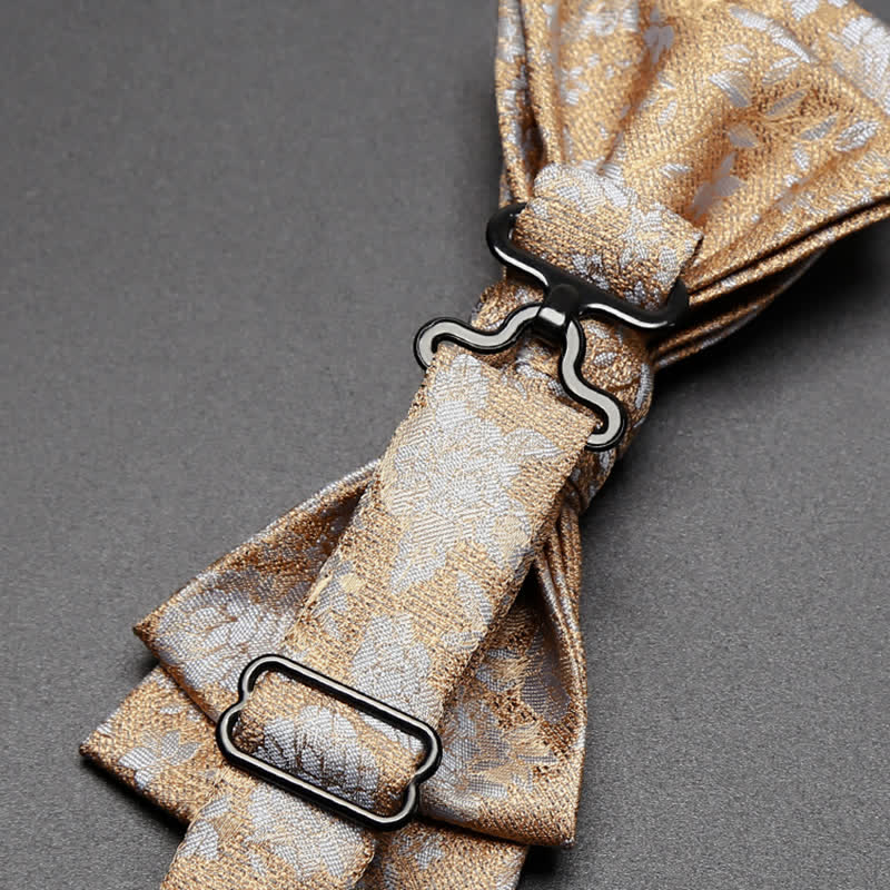 Men's Champagne Flowers Double Layers Bow Tie - Image 6