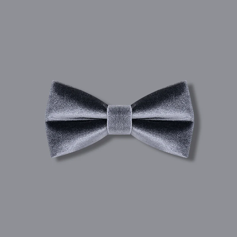 Men's Charcoal Gray Solid Color Velvet Bow Tie - Image 2