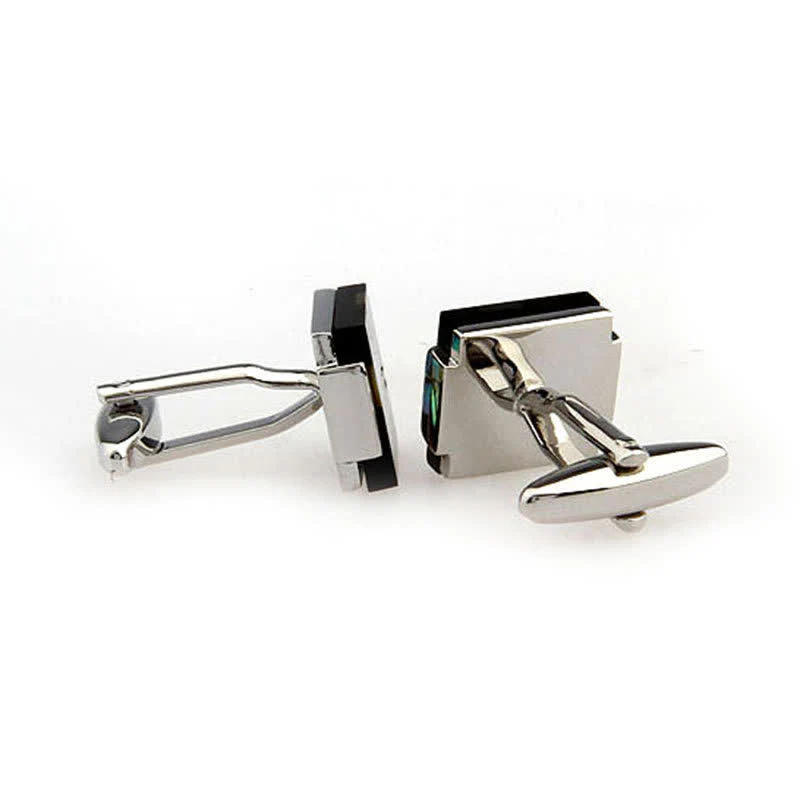 Men's Check Stripe Square Pearl Shell Cufflinks - Image 10