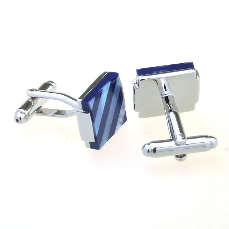 Men's Check Stripe Square Pearl Shell Cufflinks - Image 6