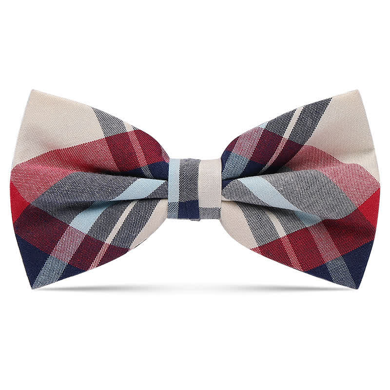 Men's Checked Cotton Multicolor Pattern Bow Tie - Image 4
