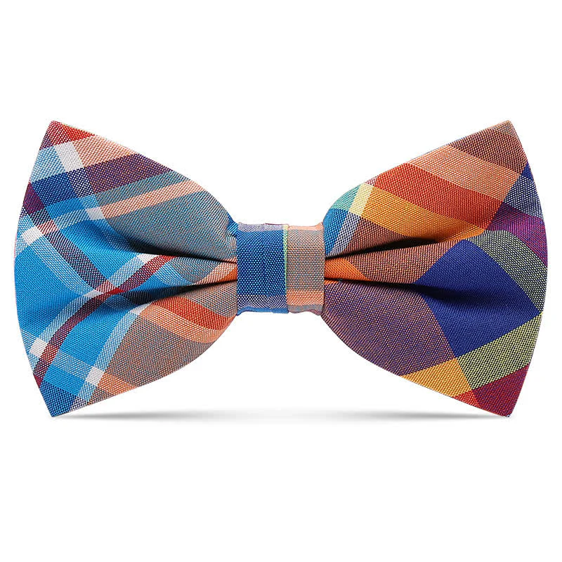 Men's Checked Cotton Multicolor Pattern Bow Tie - Image 5
