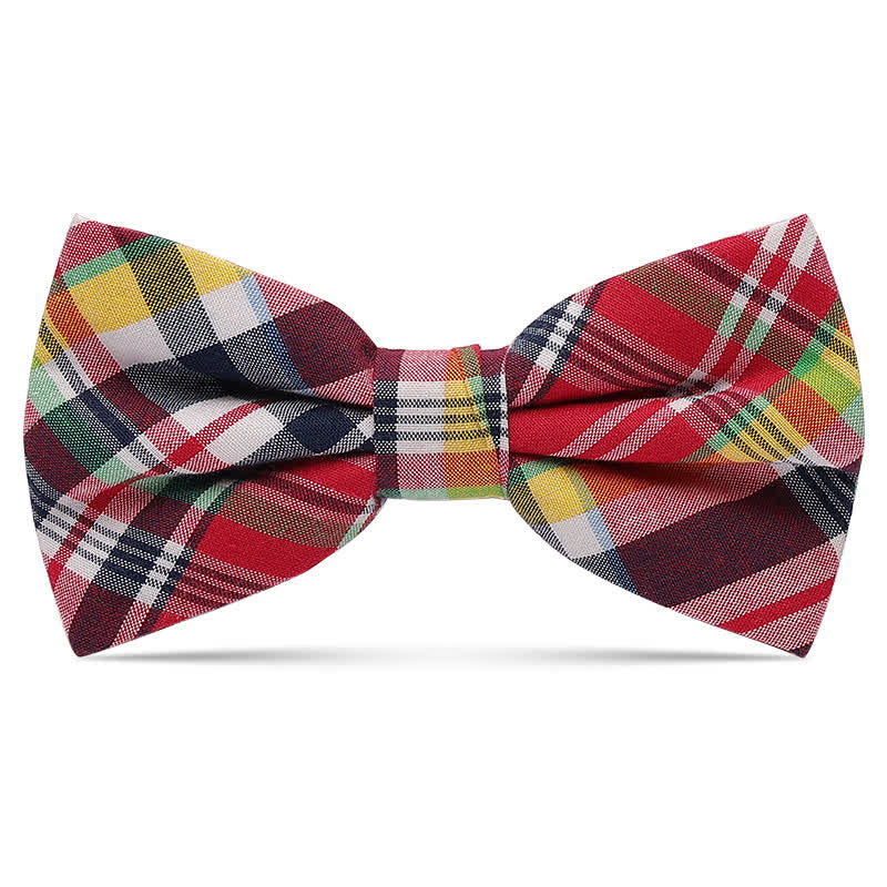 Men's Checked Cotton Multicolor Pattern Bow Tie - Image 6
