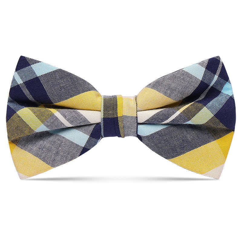 Men's Checked Cotton Multicolor Pattern Bow Tie - Image 7