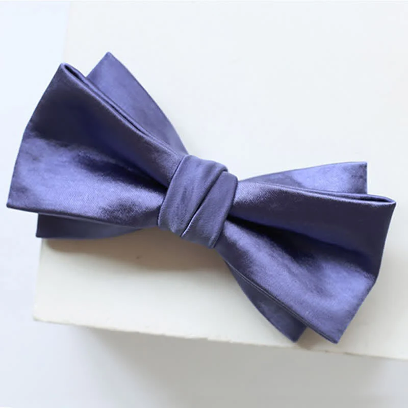 Men's Chic Blue Purple Solid Color Bow Tie - Image 9