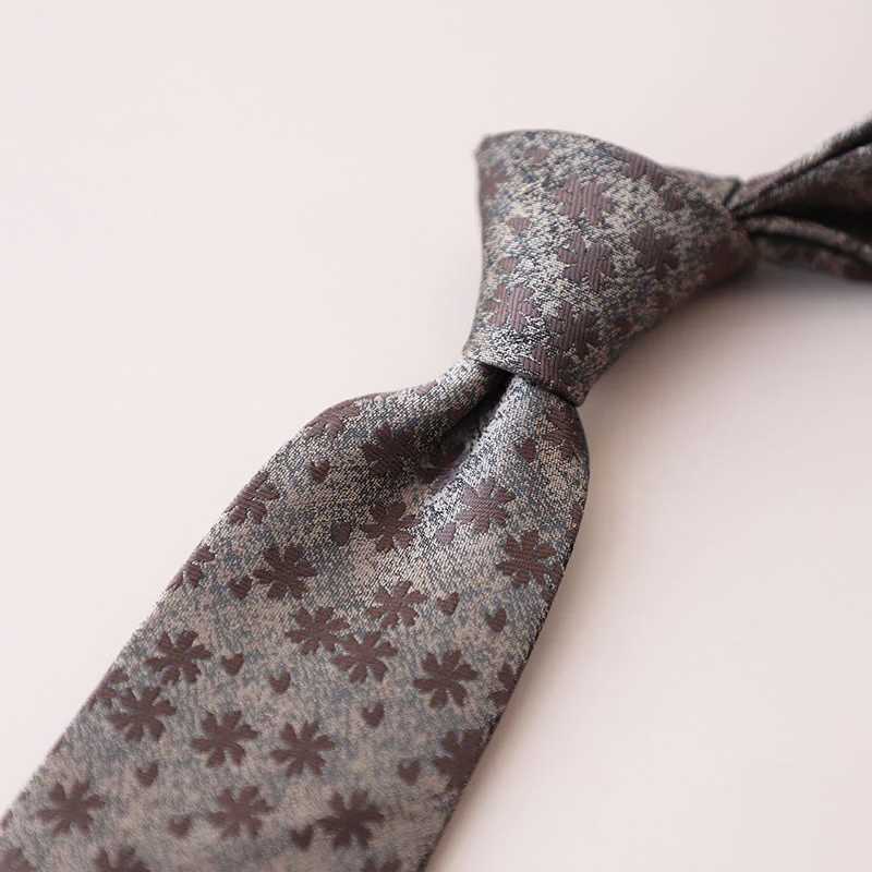 Men's Chocolate Flowers Mini Floral Pattern Necktie - Image 2
