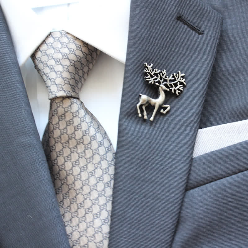 Men's Christmas Elk Silver Deer Suit Accessory Brooch - Image 2
