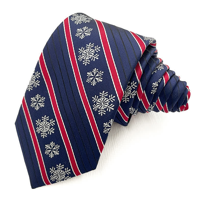 Men's Christmas Snowflake Striped Plaid Necktie - Image 2