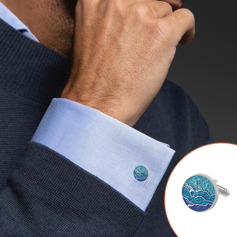 Men's Classic Blue Enamel Snowflake Cufflinks - Image 12