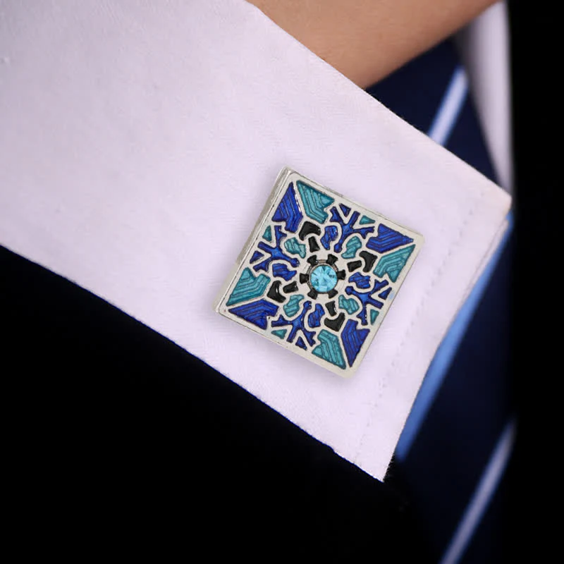 Men's Classic Blue Enamel Snowflake Cufflinks - Image 2